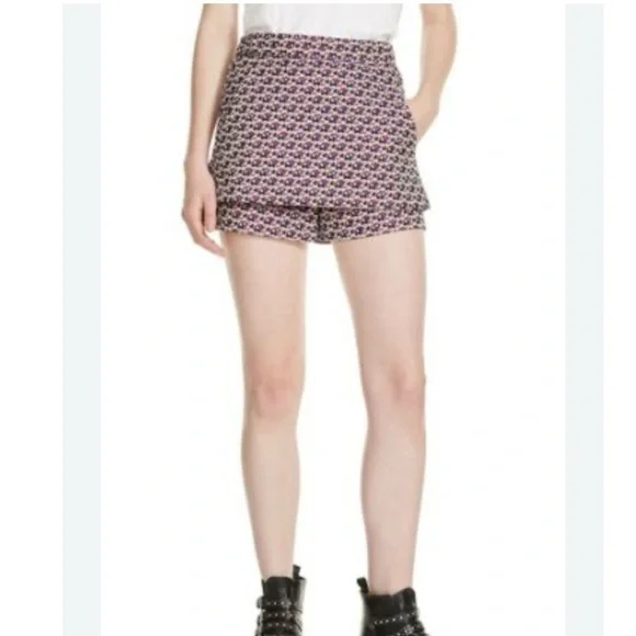 NWT Maje Floral Jacquard Skirt Front Shorts SZ 36/S Pink Skort Pockets Girly - Picture 1 of 14